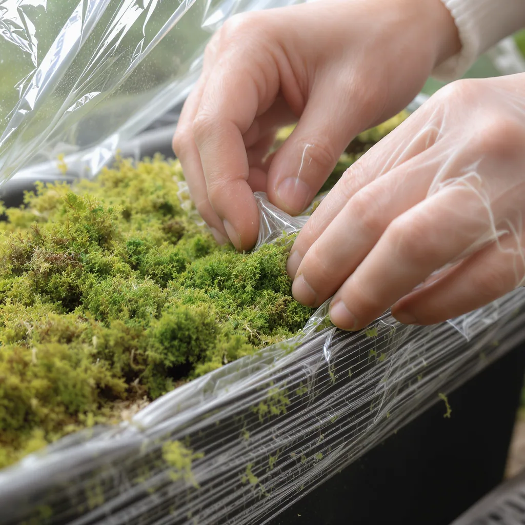 Hands Re-wetting Dry Sphagnum Moss On An Air Layer