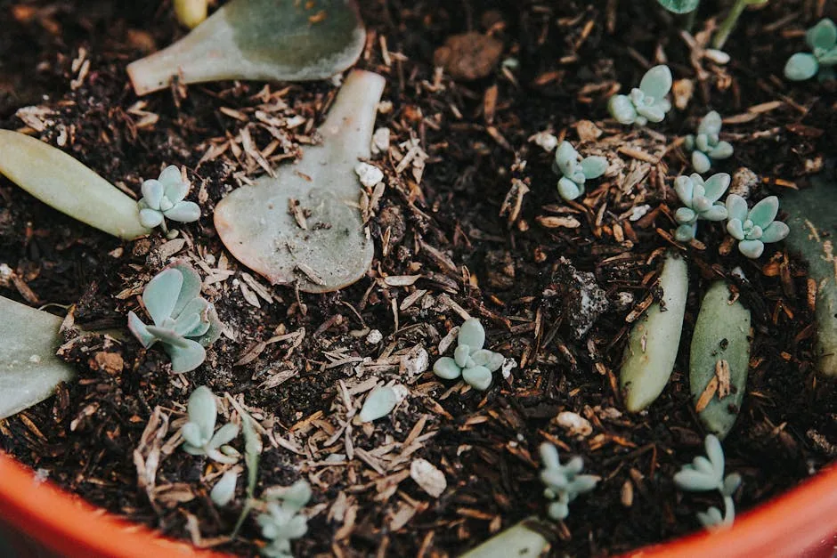 Succulent Leaves Sprouting Tiny Roots For Propagation.