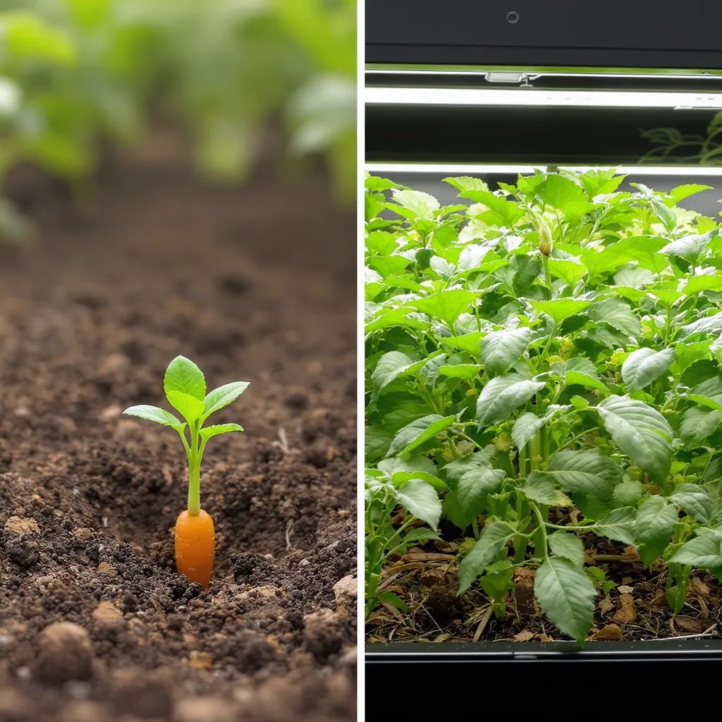 Comparison Of Direct-sown Carrot Seedlings And Indoor-started Tomato Under Grow