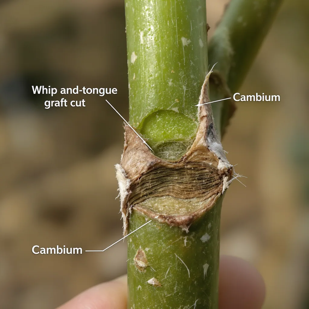 Macro Detail Of A Whip-and-tongue Plant Graft Showing Aligned Cambium