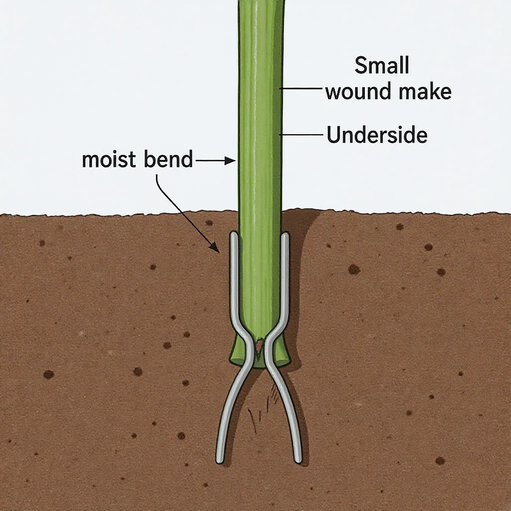 Close-up Diagram Of A Plant Stem Bent Wounded And Pinned