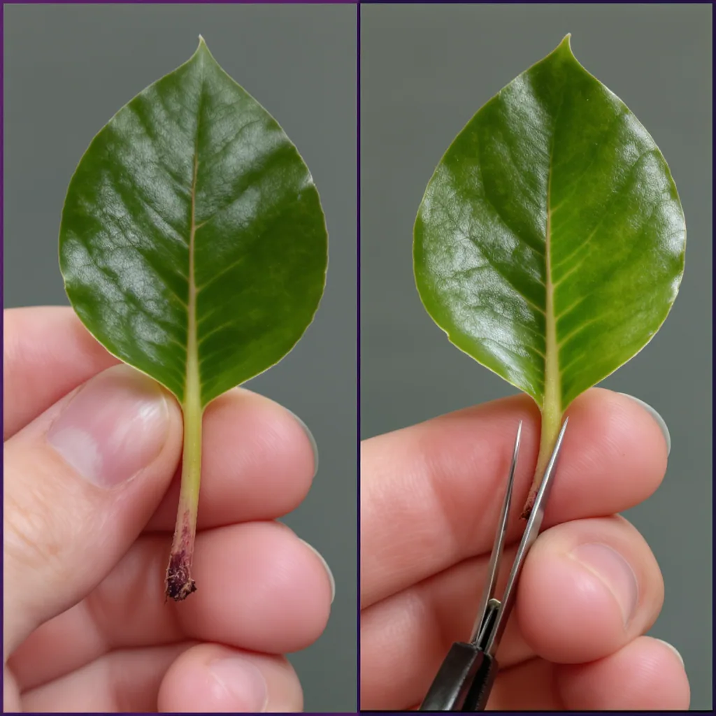 Macro Side-view Comparison Of Correct And Incorrect African Violet Leaf