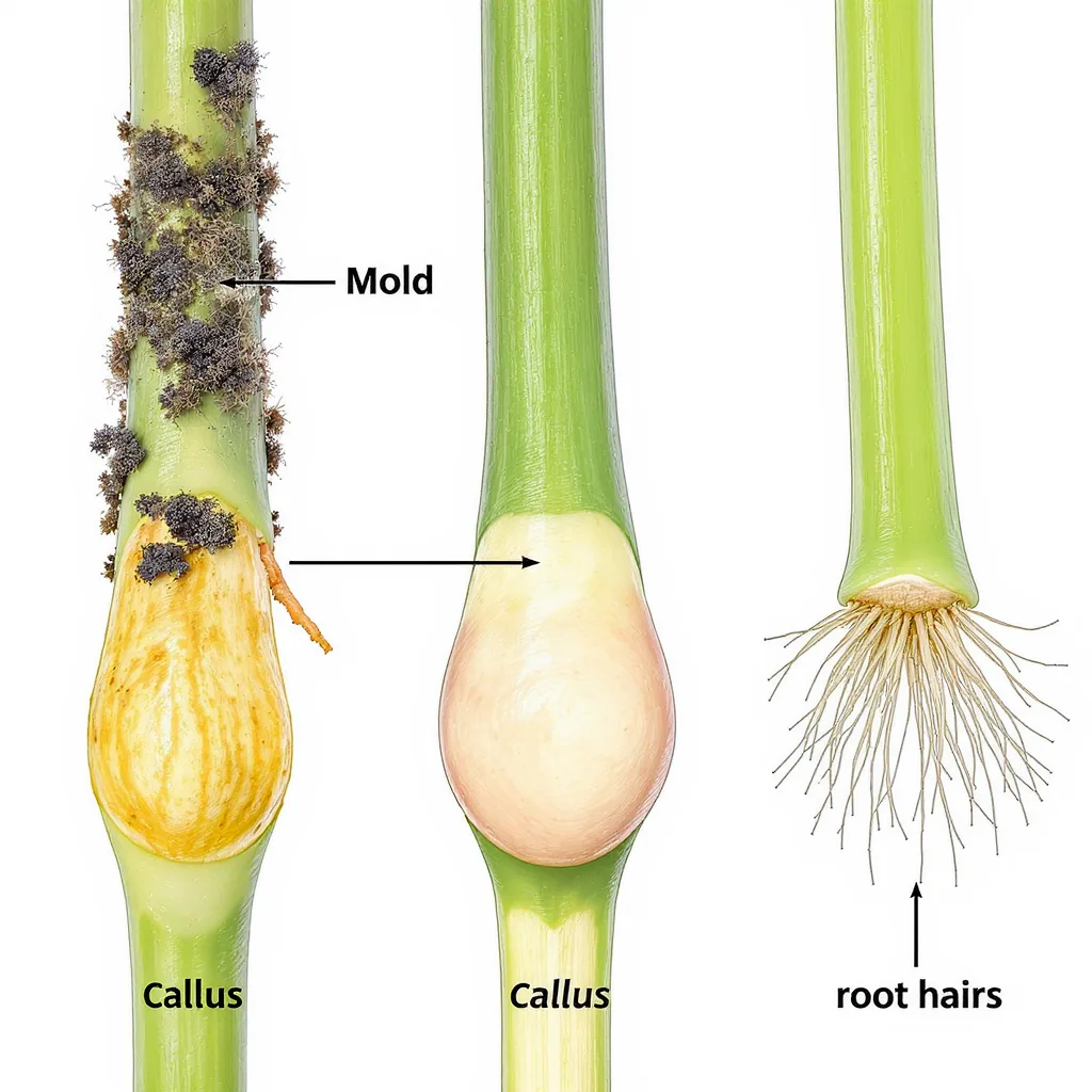 A Plant Cutting Stem With Labeled Zones For Mold Callus