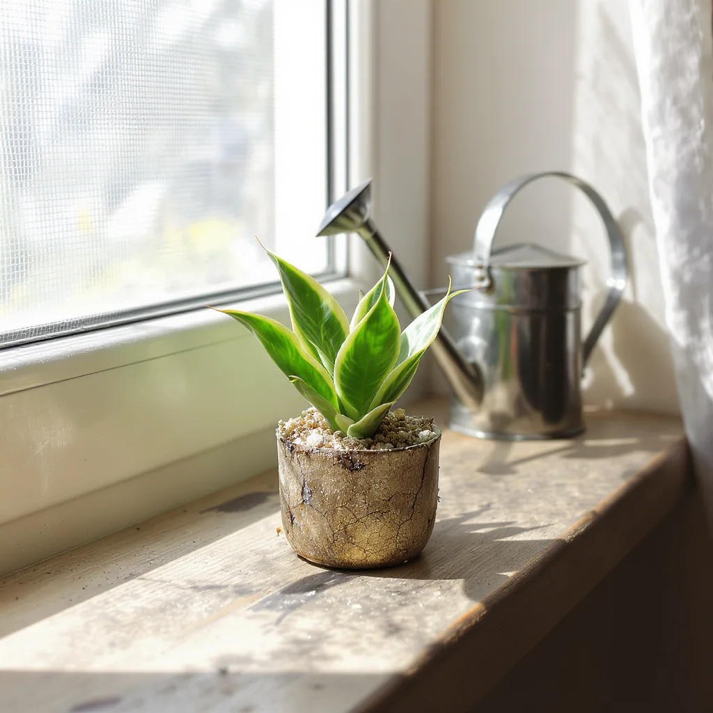 Small Snake Plant In A Pot Of Dry Soil Sits