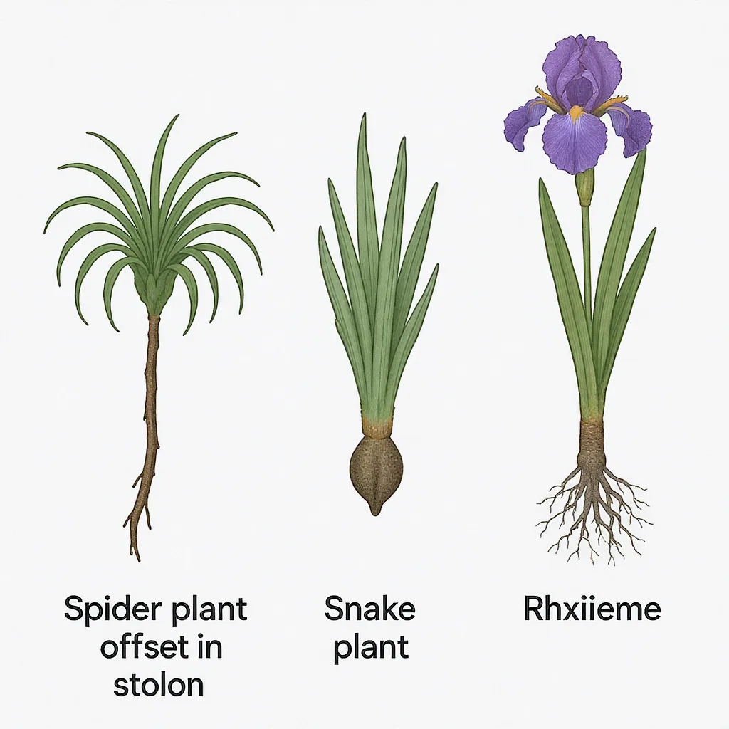 Side-by-side Diagrams Of A Spider Plant Stolon Snake Pup And