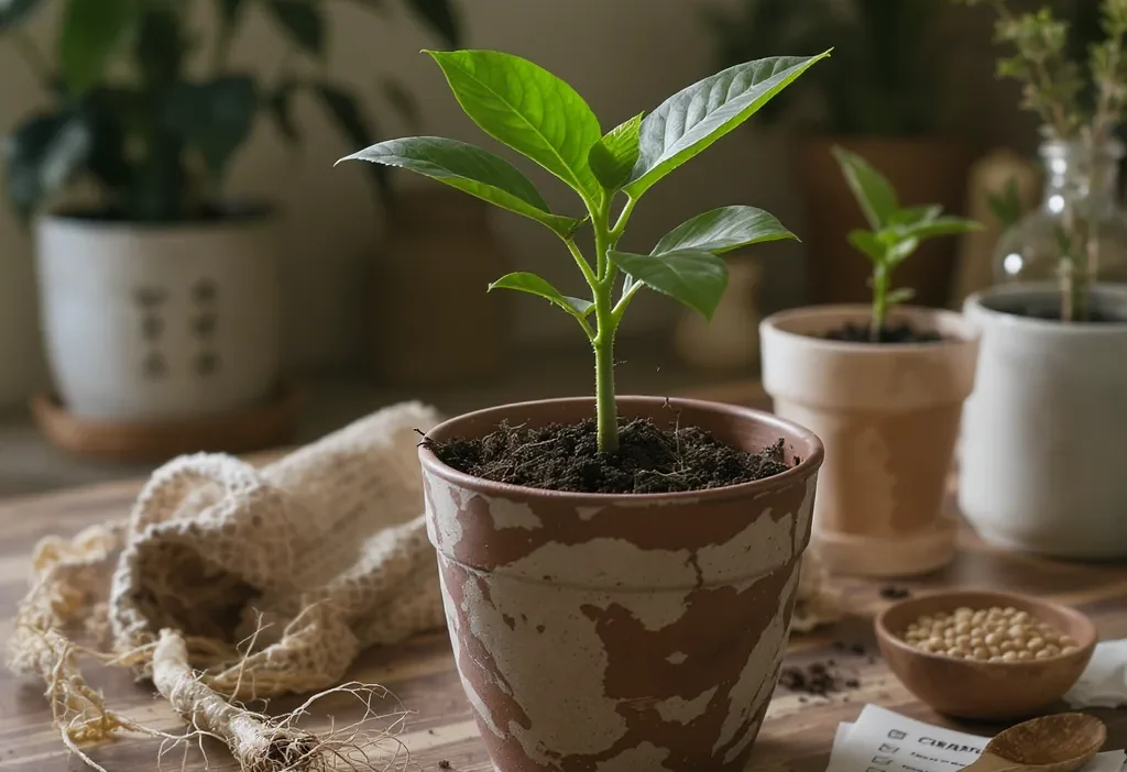 Plant propagation checklist showing healthy roots in water and new cuttings ready for potting.