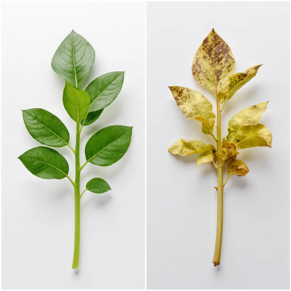 Side-by-side Comparison Of A Healthy And Unhealthy Plant Cutting
