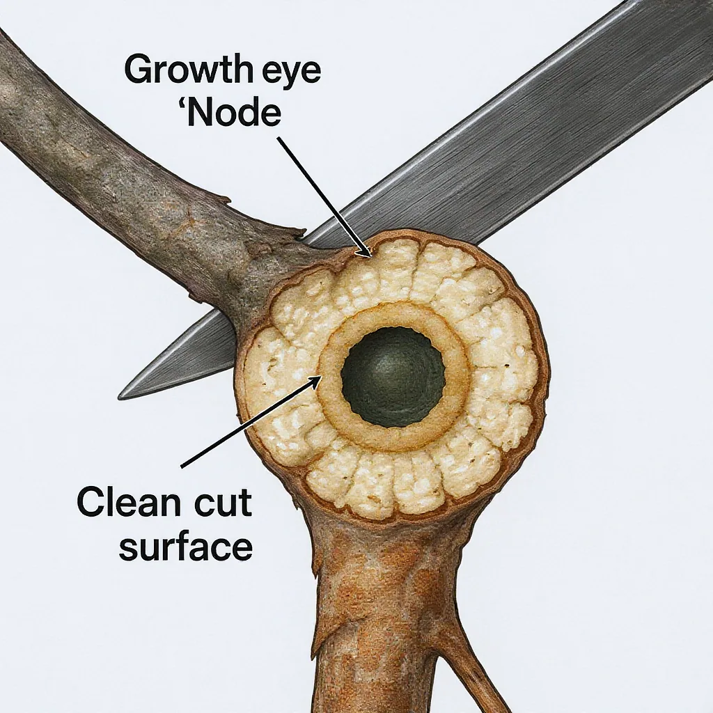 Close-up Diagram Of An Iris Rhizome Being Cut At A