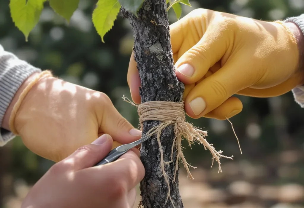 Illustration of a successful rootstock and scion graft union for fruit trees.