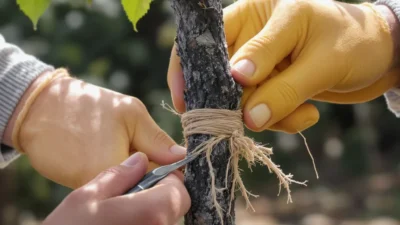 Illustration of a successful rootstock and scion graft union for fruit trees.