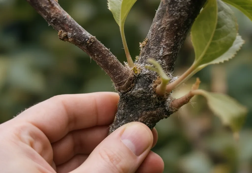 Illustration showing a failed plant graft and beginner-friendly repair techniques for successful grafting.